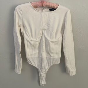 Lulu’s Long Sleeve White Corset Bodysuit